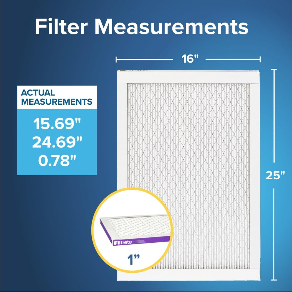 Filtrete 16x25x1 Furnace Filter, MPR 1500, MERV 12, Healthy Living Ultra-Allergen 3-Month Pleated 1-Inch Air Filters, 2 Filters