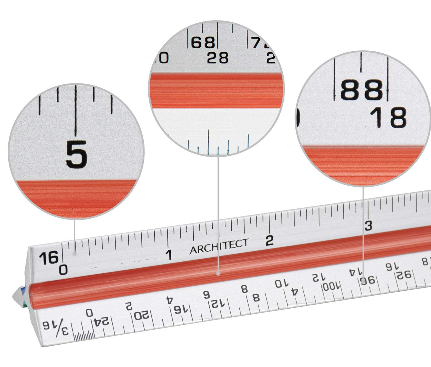 Nicunom 3 Pack Architectural Scale Ruler, 12" Triangular Architect Scale Aluminum Color-Coded Grooves Triangle Ruler for Architects, Students, Draftsman, and Engineers (Imperial)