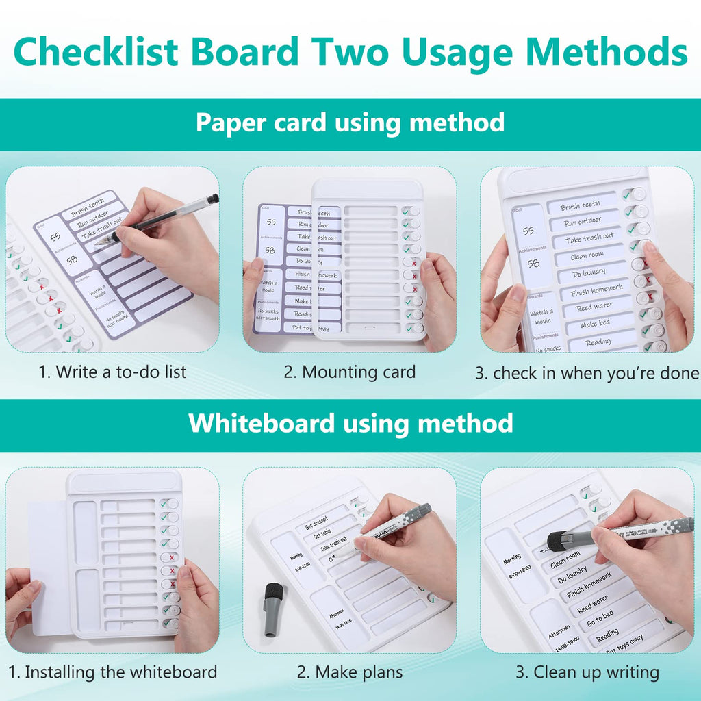 2Pcs Chore Chart for Kids to Do List Checklist Board Detachable Message Slider Schedule Planning Boards with 30Pcs Blank Checklist 4Pcs Cardstock for Habit Tracker or Daily and Weekly Planner