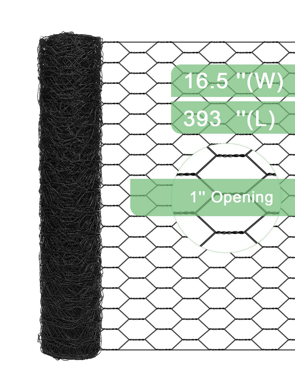 vensovo Black Chicken Wire Mesh - 16.5"×393" Garden Animal Barrier Fence, 1 inch Mesh Fence for Pet,Rabbit,Poultry