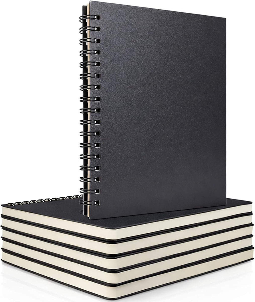 A5 Spiral Notebooks, 6-Pack, College Ruled 7mm Lined Paper, 160 Pages (80 Sheets) Each, Durable Poly Cover, Lay-Flat 180° – Notebooks for School & Work, Subject & Project Notes (Black)