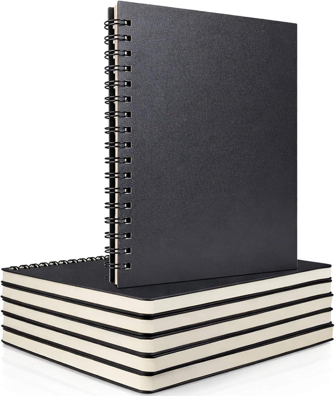 A5 Spiral Notebooks, 6-Pack, College Ruled 7mm Lined Paper, 160 Pages (80 Sheets) Each, Durable Poly Cover, Lay-Flat 180° – Notebooks for School & Work, Subject & Project Notes (Black)