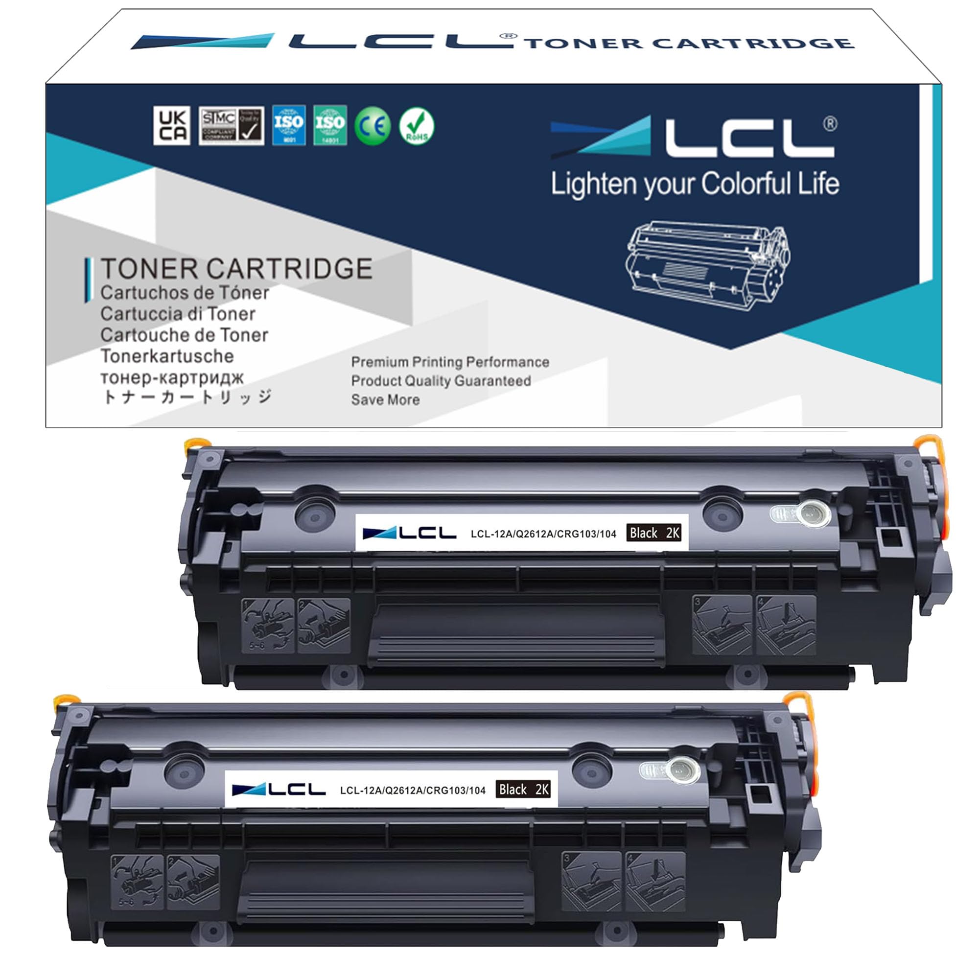 LCL Compatible Toner Cartridge Replacement for HP 12A Q2612A LaserJet 1010 1015 1012 1018 1020 1022 1022n 1022NW 3015 3030 3020 3050 3052 3055 M1005 M1319 M1319F (2 Black, High Yield)