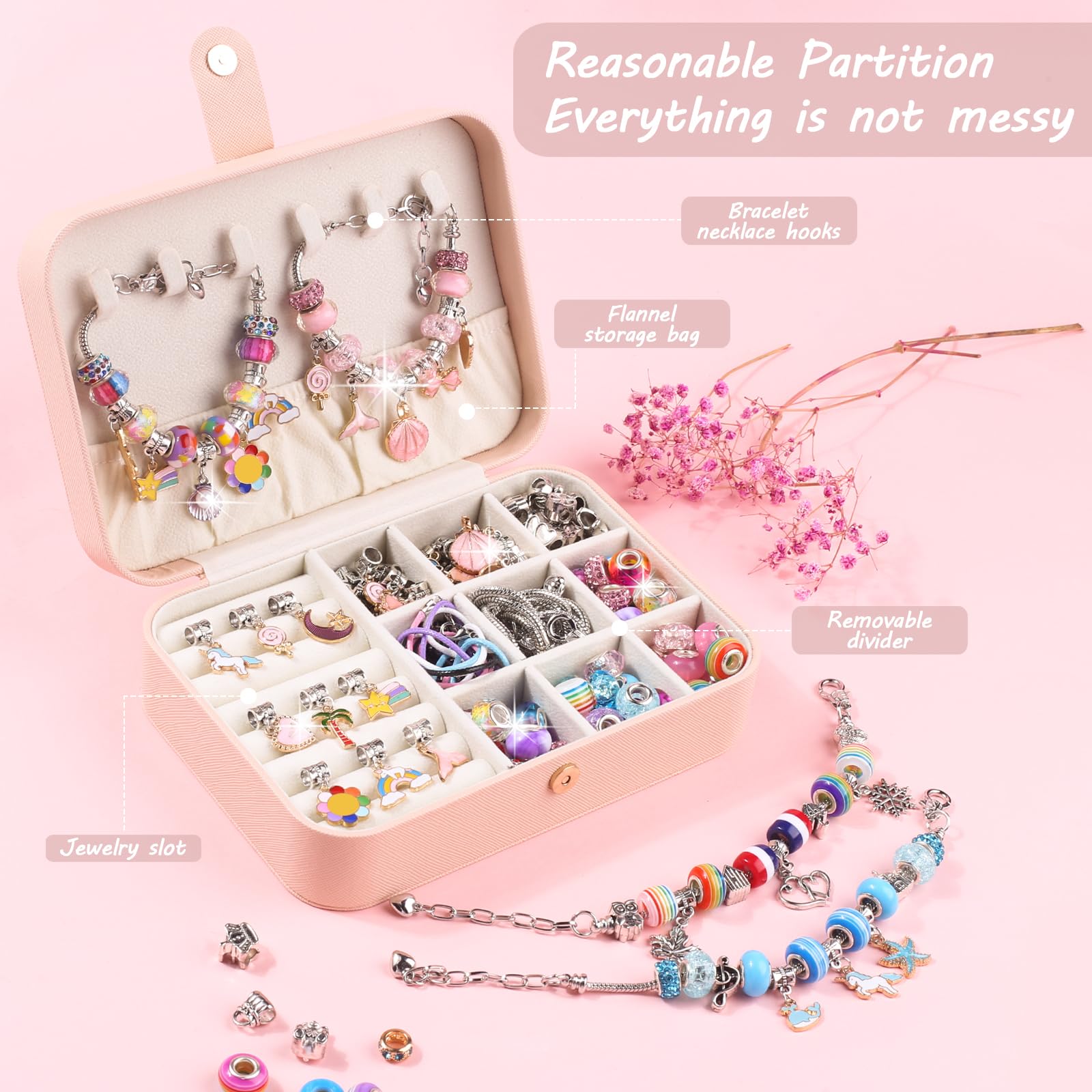 UFU Charm Bracelet Making Kit, 120Pcs DIY Jewelry Making Kit Arts & Crafts Gift for Girls 5 6 7 8-12, A Sweet Birthday Gift & Toy to Inspire Imagination & Creativity, with Portable Jewelry Box
