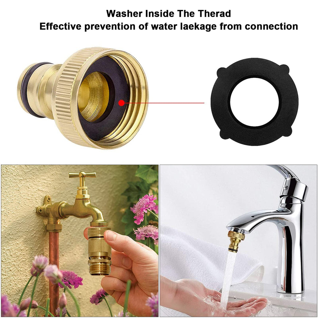 Garden Hose Quick Connectors, Solid Brass 3/4 inch GHT Thread Easy Connect Fittings No-Leak Water Hose Male Female Value Pack (5 Set) with 10pcs Extra Rubber