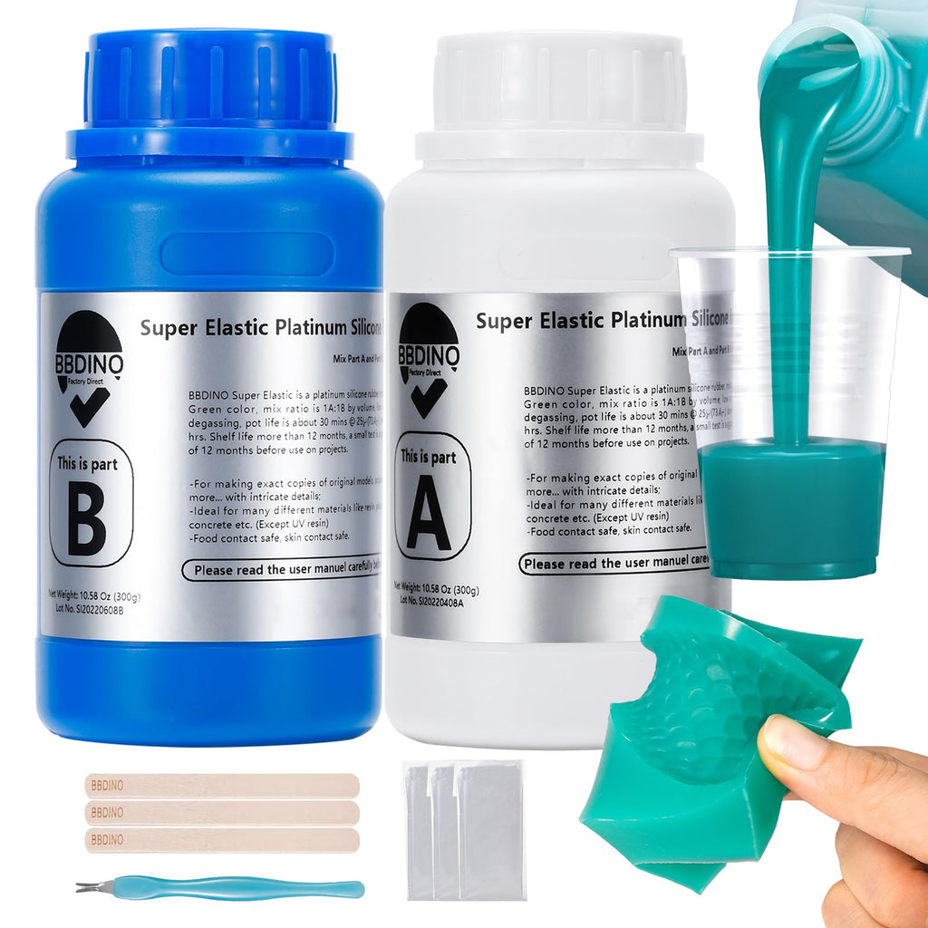 BBDINO Silicone Mold Making Kit, Super Elastic Liquid Silicone for Mold Making, N.W. 21.2 oz, 1:1 Mixing by Volume, Ideal for Casting 3D Silicon Molds| Food Molds, Jade Green