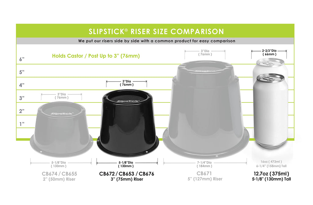 Slipstick 3 Inch (76mm) Bed Risers/Furniture Raisers with Steel Reinforced Holder Top, Lifts Height 3" (4 Pack) Supports 2,640 Pounds (1,200kg), Black, CB672