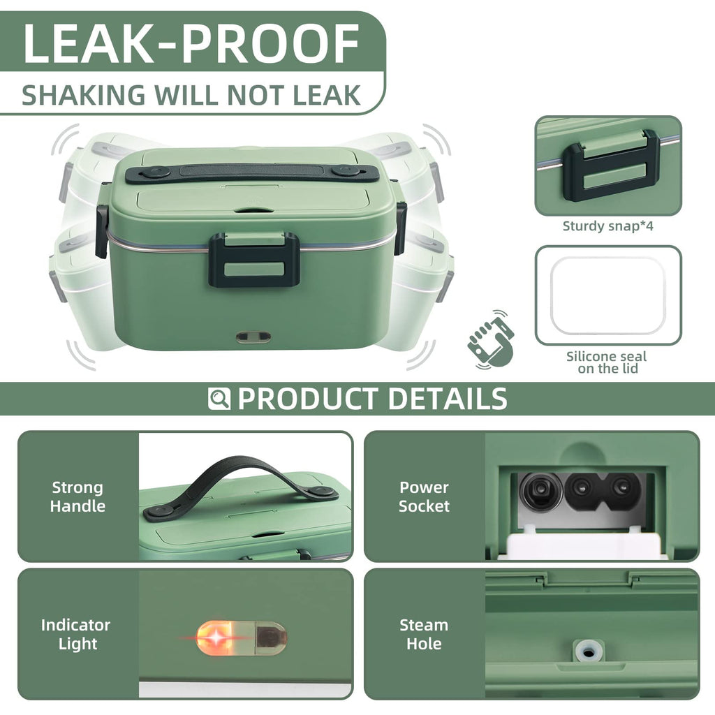 [2024 Upgraded] 75W Heated Lunch Box Men, 1.8L Large Capacity Electric Lunch Box for Adults/Work/Car/Office, 3 in 1 12V/24V/110V Food Warmer Lunch Box with Fork/Spoon and Insulated Carry Bag