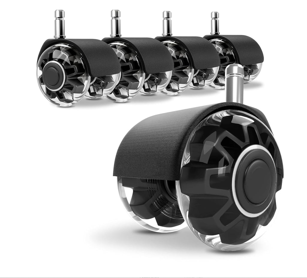 YIUBCZOQI Office Chair Wheels Casters Set of 5 - Heavy Duty Silent Rollers for Hardwood Floors & Carpet, 10x22mm FIT 1KEA,Non-Marring Black Chair Casters with Dual-Bearing Design
