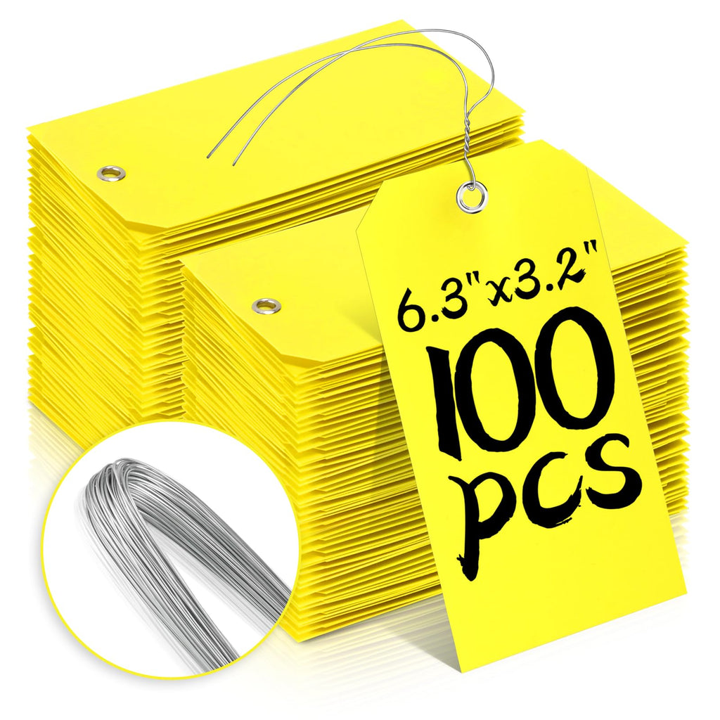 XUWAIDSGN 100Pcs Yellow Plastic Shipping Tags, 4 3/4" x 2 3/8", Writable, Durable, Waterproof (100, Yellow, 6 1/4" x 3 1/8")