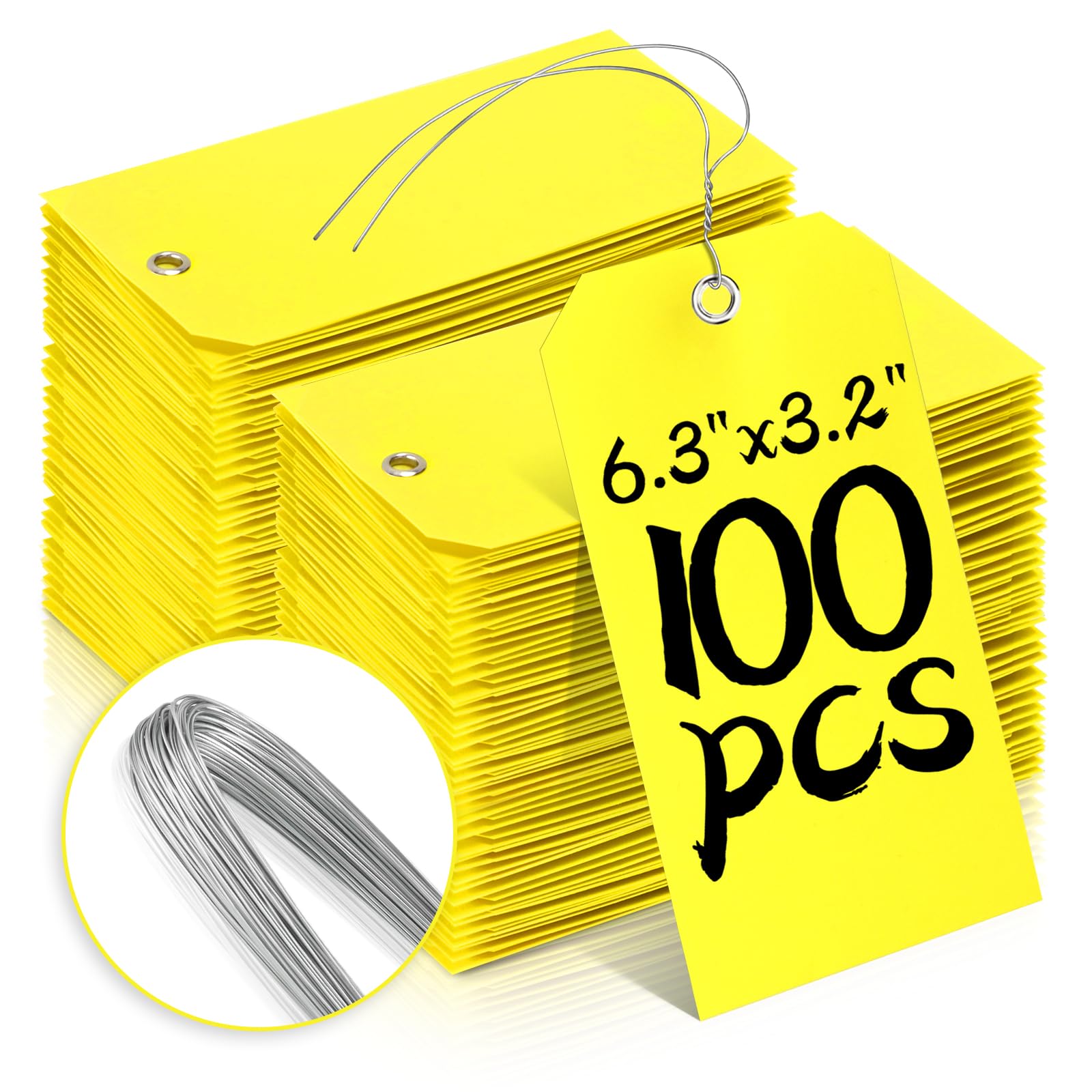 XUWAIDSGN 100Pcs Yellow Plastic Shipping Tags, 4 3/4" x 2 3/8", Writable, Durable, Waterproof (100, Yellow, 6 1/4" x 3 1/8")