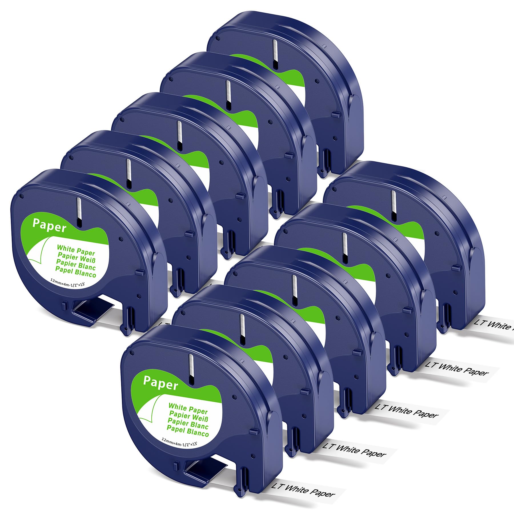Freshworld 10-Pack 91330 Replace for Dymo Label Maker Refill White Paper Tape 1/2'' 13' Label Maker Tape 12mm S0721510 Compatible with Dymo LetraTag Refills for LT-100H LT-100T LT-200B QX50 XM XR 2000