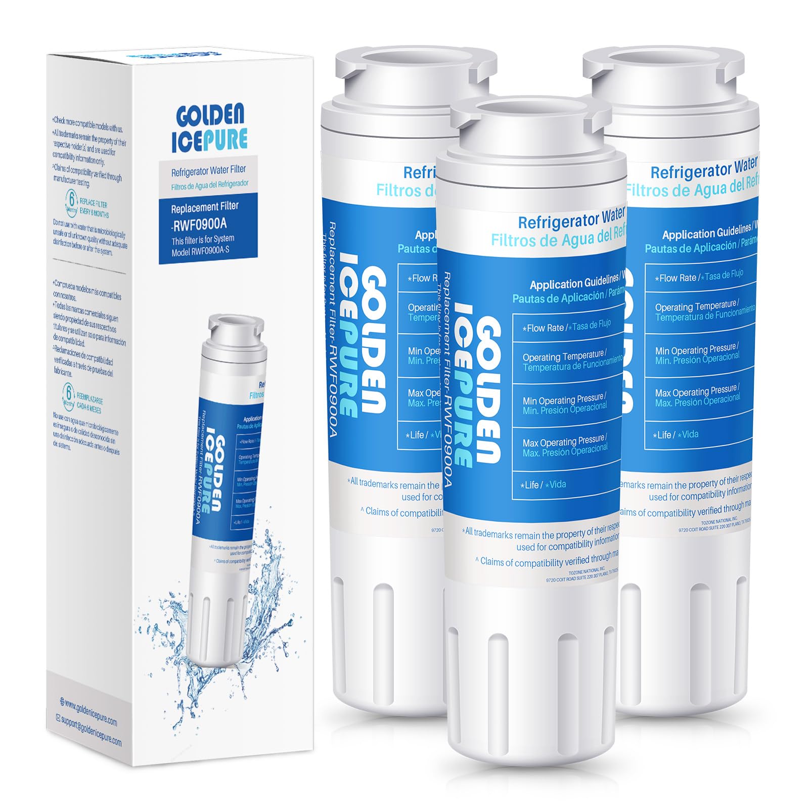 GOLDEN ICEPURE RWF0900A Replacement for MAYTAG UKF8001, Whirlpool Filter 4 EveryDrop EDR4RXD1, KRFC300ESS01, 46-9006, PUR Puriclean II Replacement Water Filter 3PACK