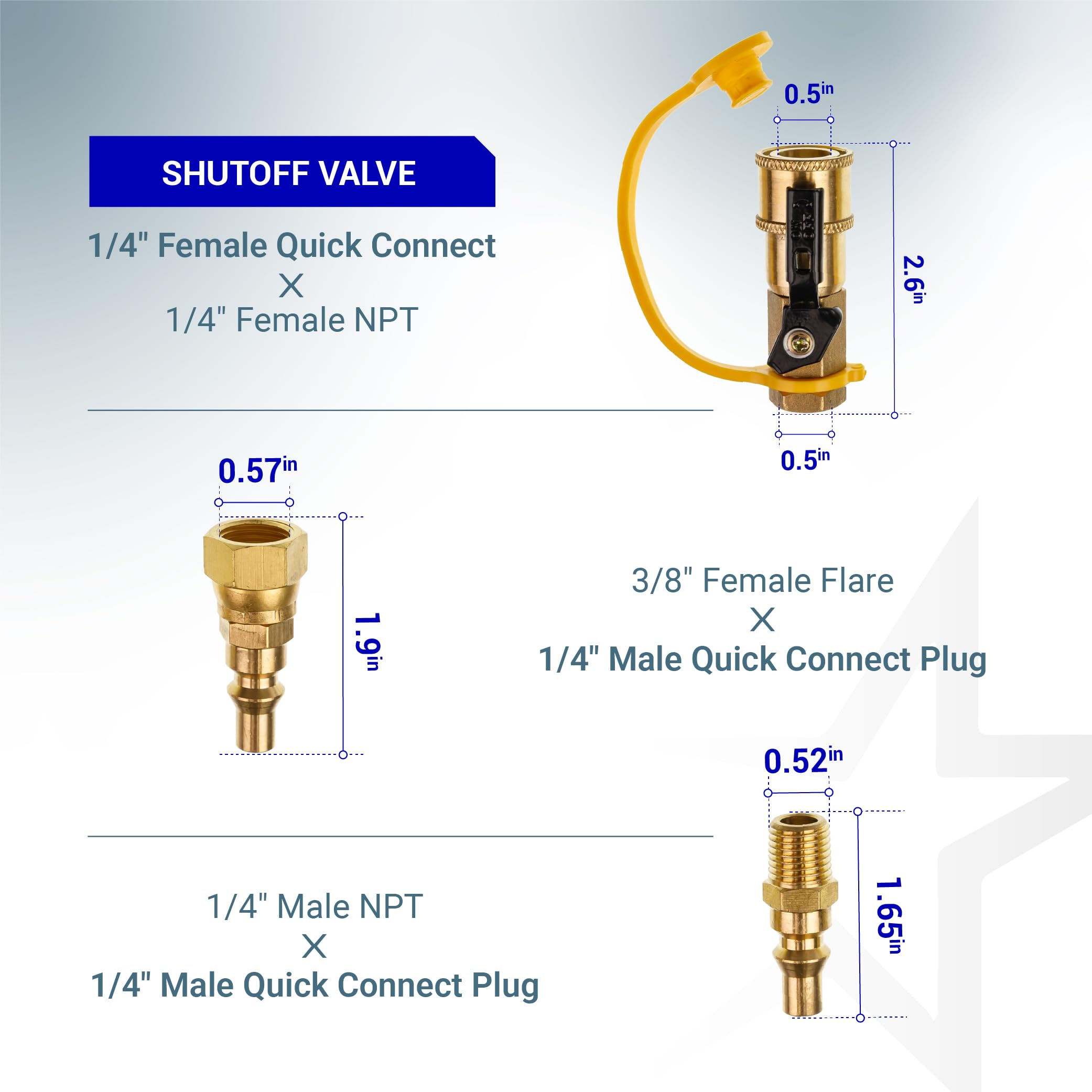 [100% Solid Brass] BlueStars 1/4" RV Propane Quick Connect Fittings Kit - Natural Gas Quick Connect Disconnect Kit, 1/4" Male NPT & 3/8" Male Flare - for Gas Heater Grill Fire Pit, RV Quick Connect