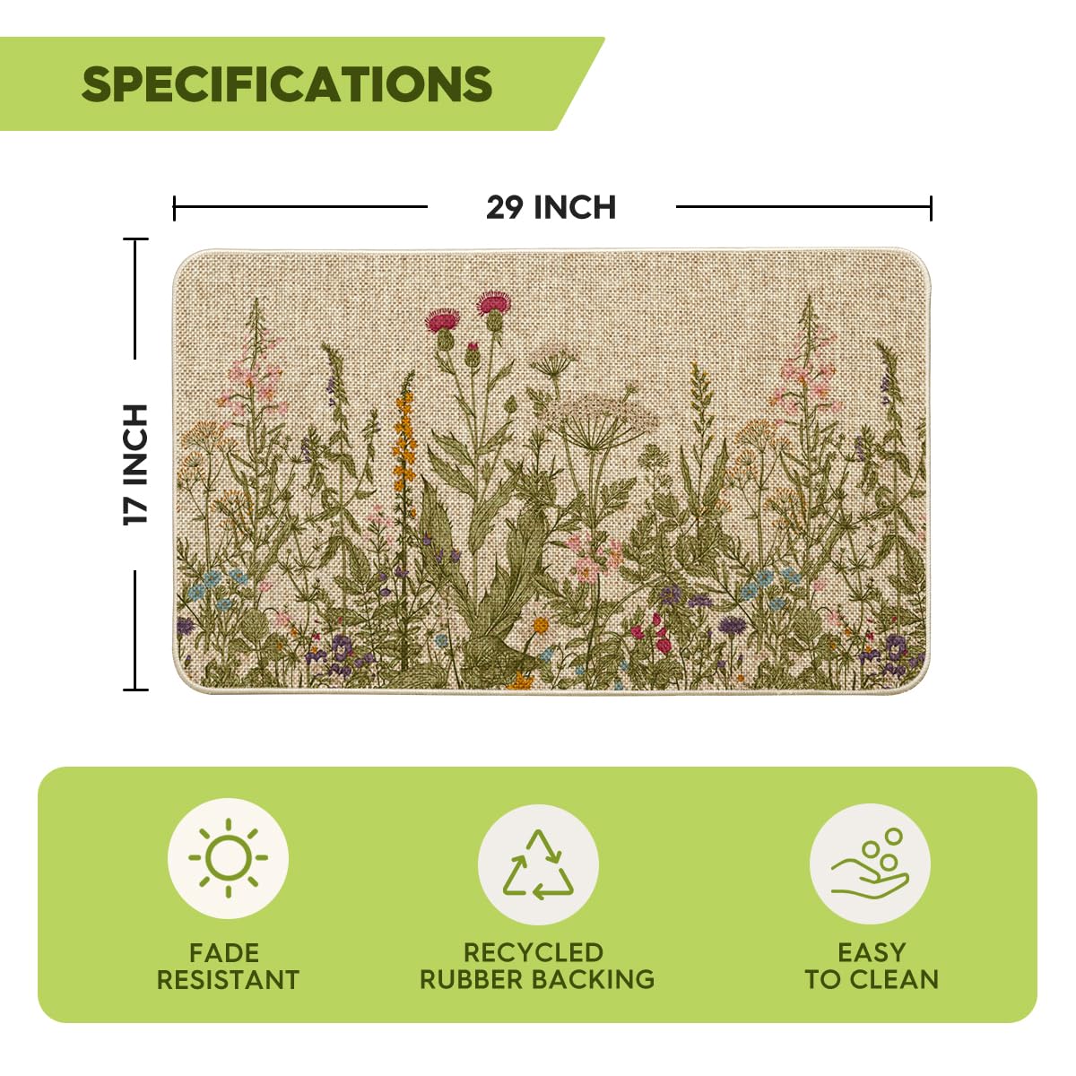 Artoid Mode Wildflower Floral Doormat, Flowers Home Decor Low-Profile Switch Rug Door Mat Floor Mat for Indoor Outdoor 17x29 Inch