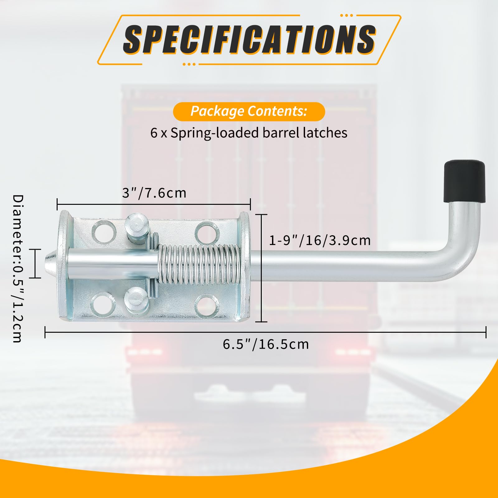 FLKQC Spring Loaded Latch Pin, Stainless Steel Barrel Bolt for Gate Shed Door Tailgate Trailer Garage, Metal Lock Barrel Bolt Spring Loaded Locking Latch 6.5" Long, Door Lock (6.5", 6Pack)