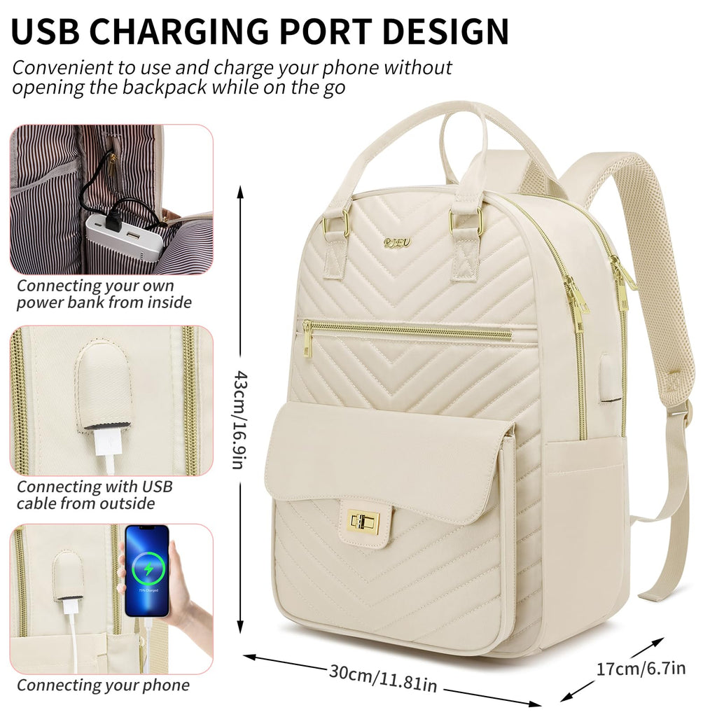 Backpack for Women,Girls Laptop Bag With USB Charging Port for High School University Leisure,Sac a Dos,Beige