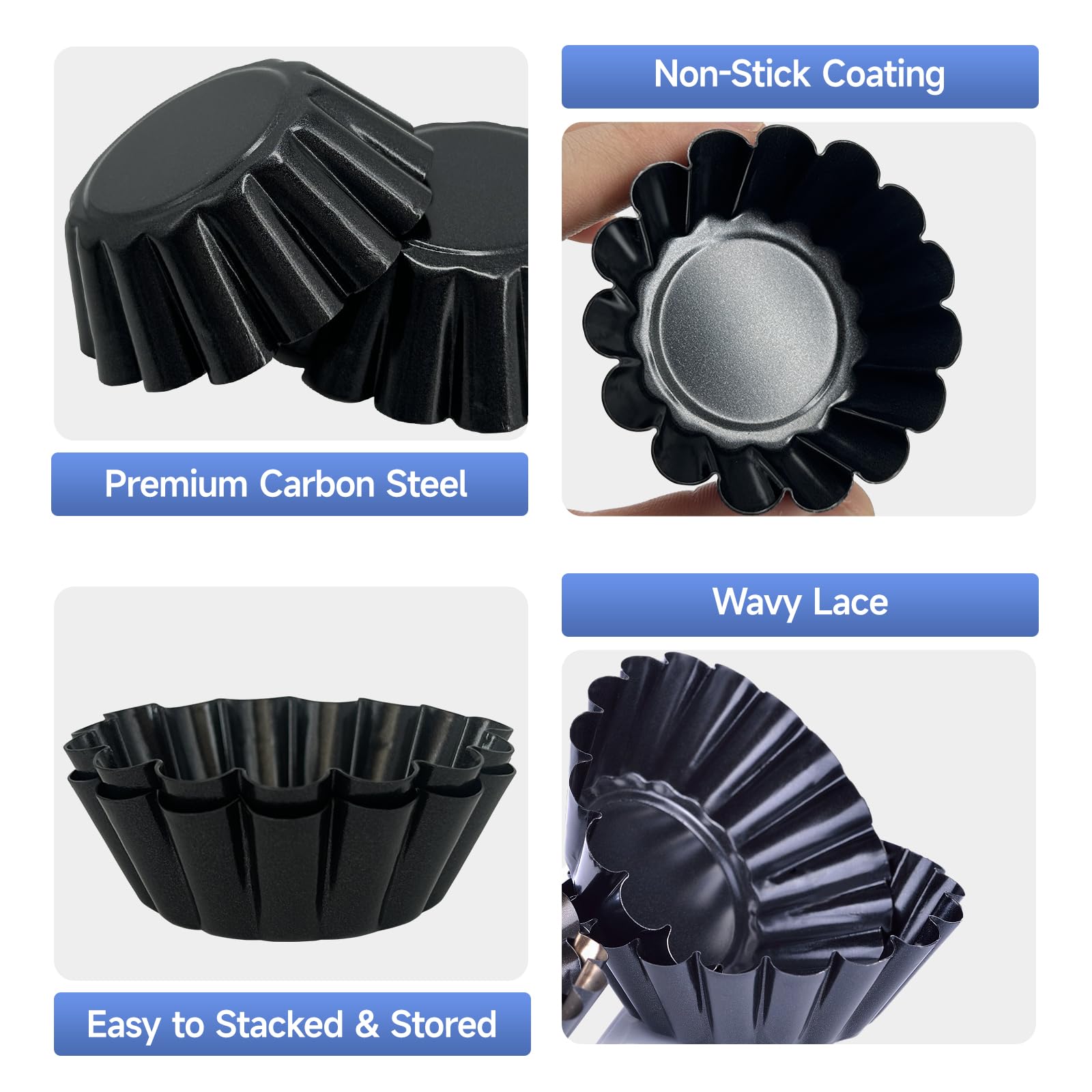 14PCS Egg Tart Molds, Non Stick Mini Tart Pans, 2.6-Inch Fluted Mini Pie Pans for Baking