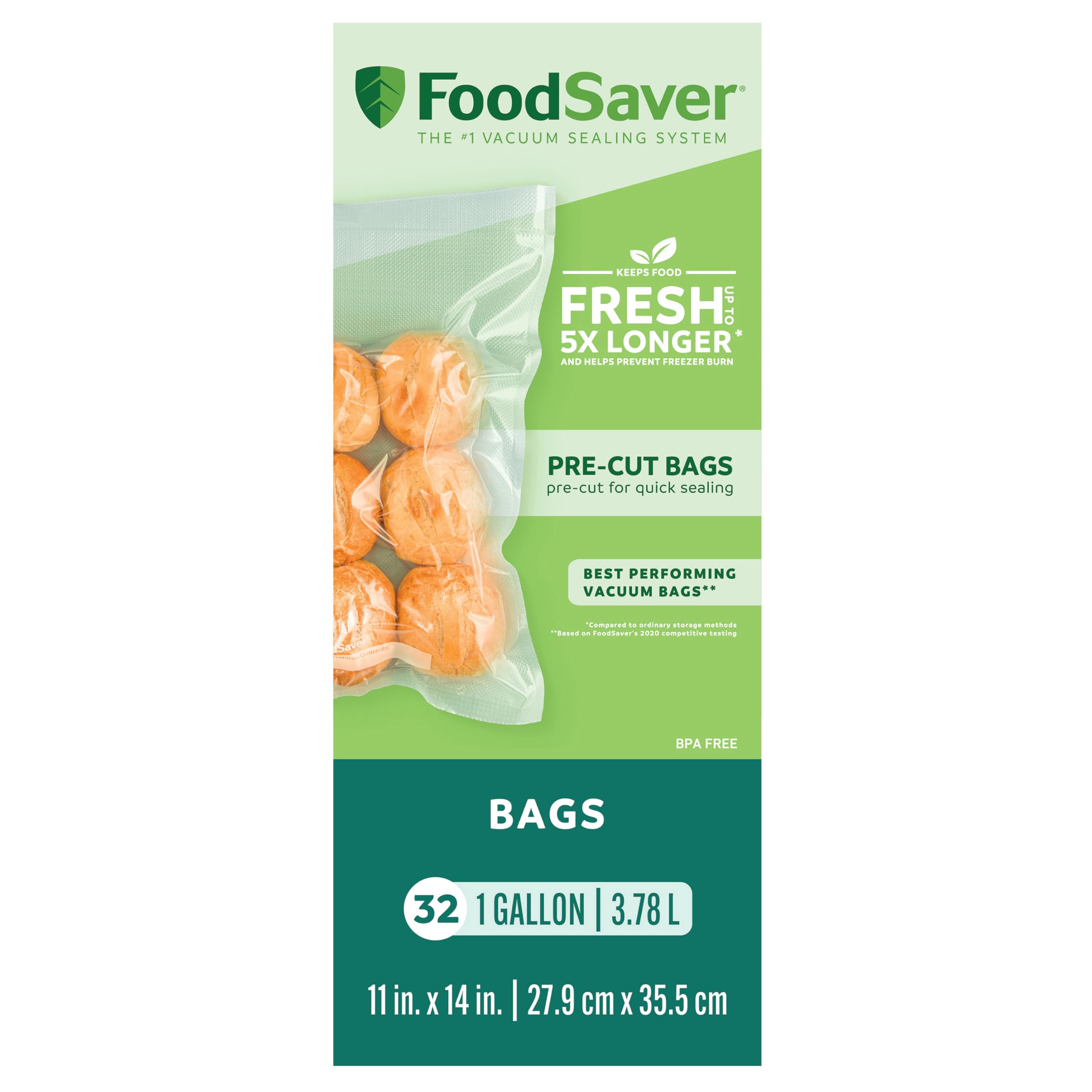 FoodSaver Vacuum Sealer Bags, Vacuum Seal Storage Bags for Airtight Food Storage and Sous Vide, Gallon Size Bags (3.78 L), 32 Count