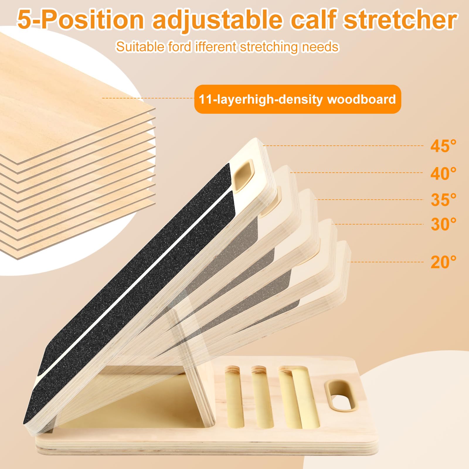 Portable Wooden Slant Board, Calf Stretcher Slant Board, Desk Foot Rest, Squat Wedge for Calf Stretching, Adjustable Non-Slip Slanted Board, Calf Stretcher for Squats, Calf, Ankle, and Foot Stretching