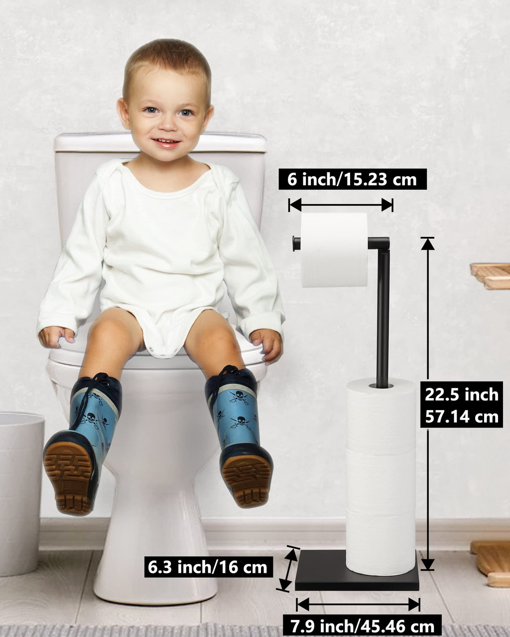 DECLUTTR Black Toilet Paper Holder, Bathroom Toilet Paper Roll Holder Stand with Reserve, Toilet Paper Holder Free Standing with Storage