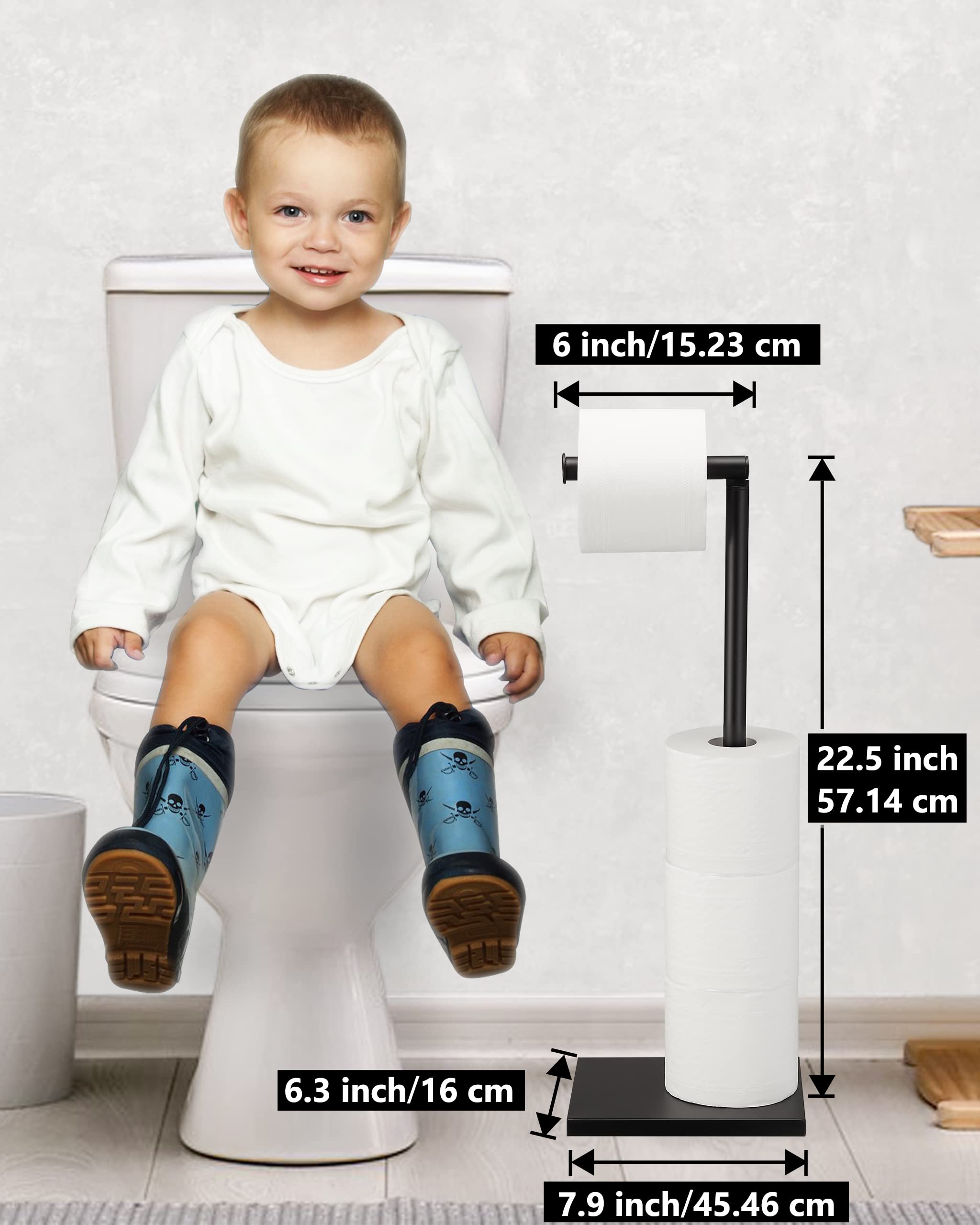 DECLUTTR Black Toilet Paper Holder, Bathroom Toilet Paper Roll Holder Stand with Reserve, Toilet Paper Holder Free Standing with Storage