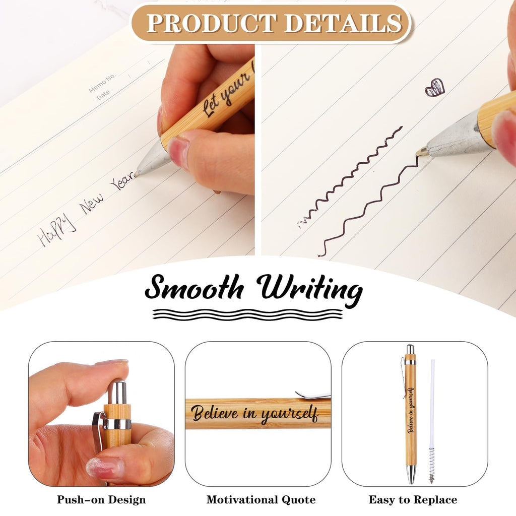 50 Pcs Inspirational Bamboo Pens Ballpoint Pens with Inspirational Quotes Stylus Wooden Motivational Quotes Pens Funny Pens Thank You Pens Retractable Black Ink Pens for Office School Supplies
