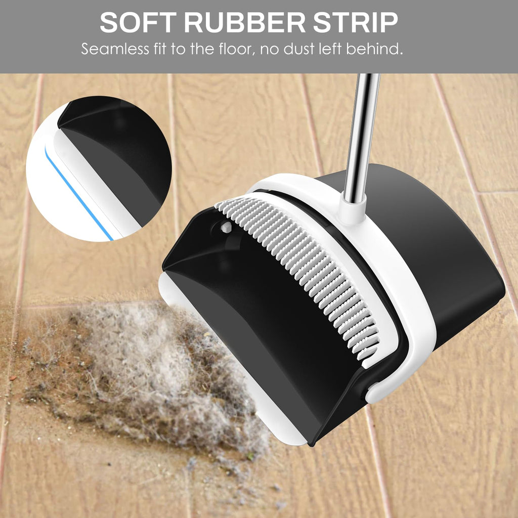 Broom and Dustpan Set for Home, 51-in Long Adjustable Handle Angle Broom and Dustpan Combo Set with Dust Pan Teeth to Clean Hair for Home Kitchen Office Lobby Floor Garden (Black&White)