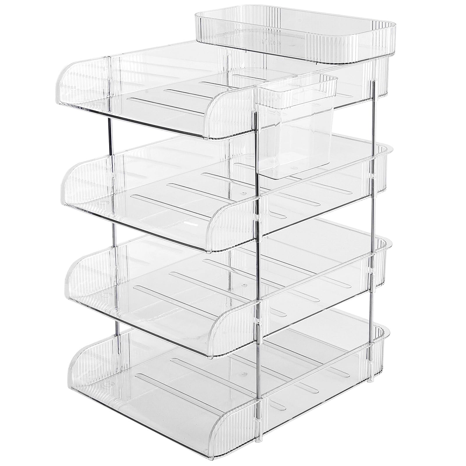 Paper Organizer Letter Tray - Arcylic Desk File Organizer with Pencil Holder and Top Box, Stackable Paper Organizer for Desk, Office Organizers for Letter/A4 Office File, Books