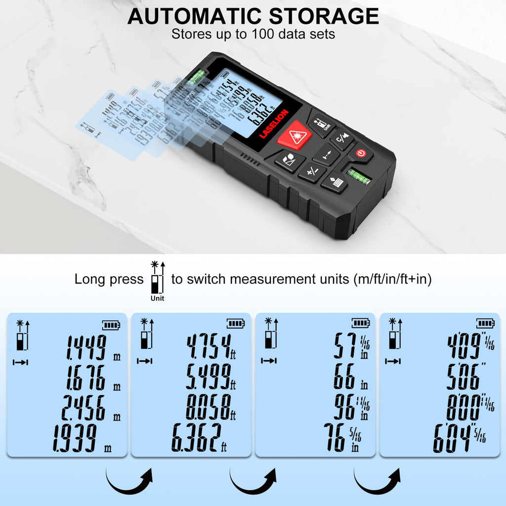 LASELION LT70 Laser Distance Meter – 70m (229ft) Range, High Accuracy, Multiple Measurement Modes, Built-in Level Bubble, and Mute Function (229ft)