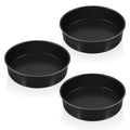 8 Inch Round Cake Pan Set, P&P CHEF 3 Piece Non-Stick Cake Baking Pans for Birthday Wedding Layer Cakes, Stainless Steel Core & One-Piece Design, Sturdy & Healthy, Black