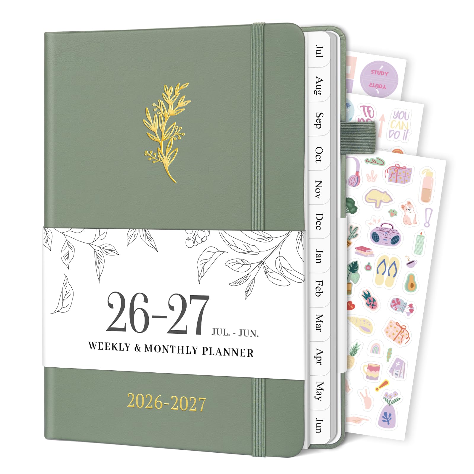 Planner 2026-2027, Weekly and Monthly Planner with Tabs from Jan 2026 - Dec 2026, A5 Hardcover Academic Calendar with Date for School & Office Schedule, 5.8" x 8.3", Sage Green