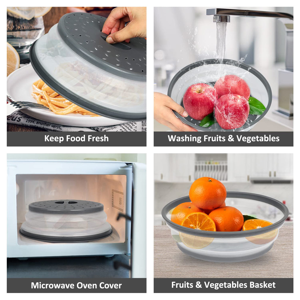 Fanhostco 2Pcs Microwave Cover for Food, Collapsible Microwave Splatter Plate Cover Easy Grip, 10.5 Inch Food Grade Lid BPA Free Dishwasher Safe
