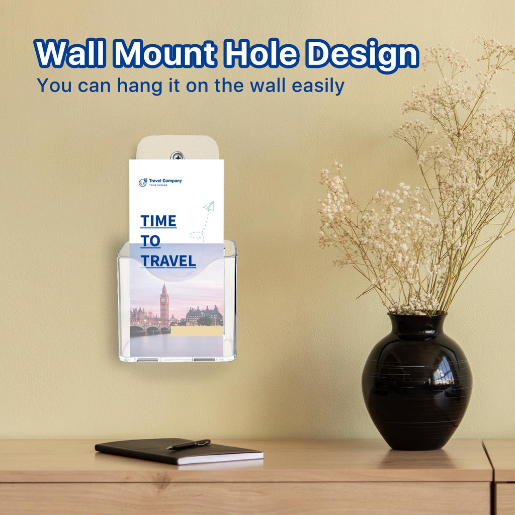 Worldity 10 Pcs Acrylic Brochure Holder, 4 x 8 Inch Pamphlet Holder Stand, Clear Literature Holder Wall Mount, Flyer Display Stand for Menu, Booklet, Brochure Tabletop Display for Office