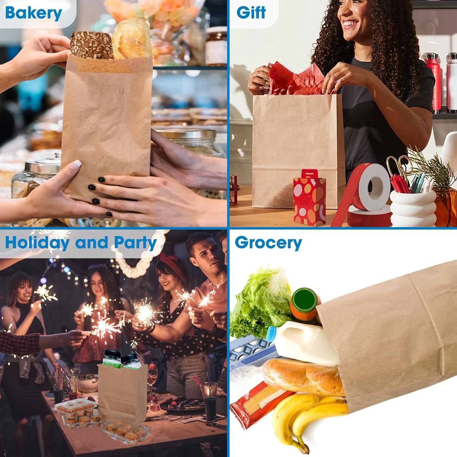 Excellent 100 Pack Brown Paper Bags for Food - 5.9 x 3.5 x 11 inches 8Lb Capacity Paper Grocery Bags for Breads, Snacks, Cookies - Kraft Paper Bags for Small Businesses