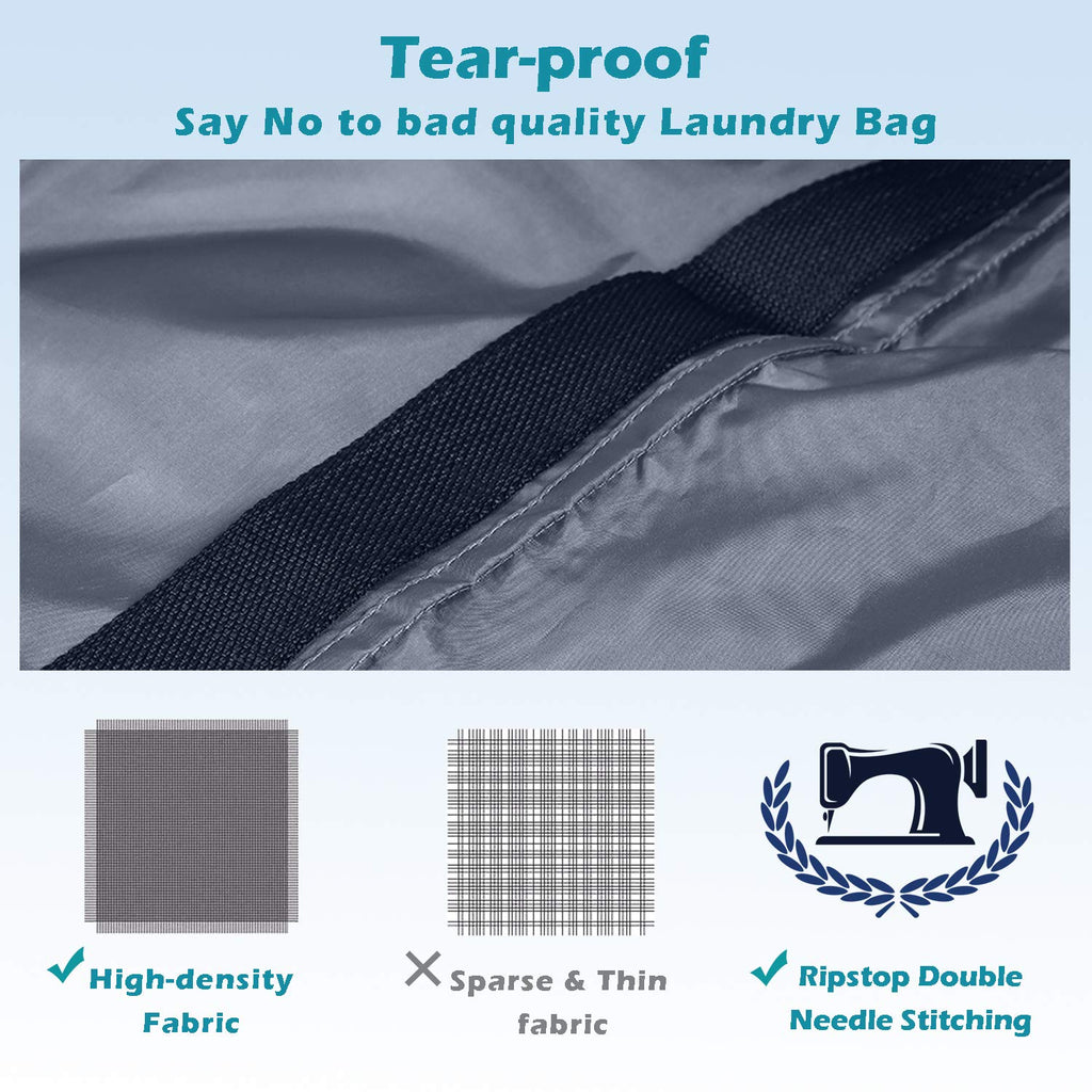 Heavy Duty Laundry Bag 2 Pack XL Nylon Laundry Bags with Straps, Washable Large Dirty Clothes Organizer with Drawstring Closure, Travel Washing Bag Fit a Laundry Hamper or Basket, Gray