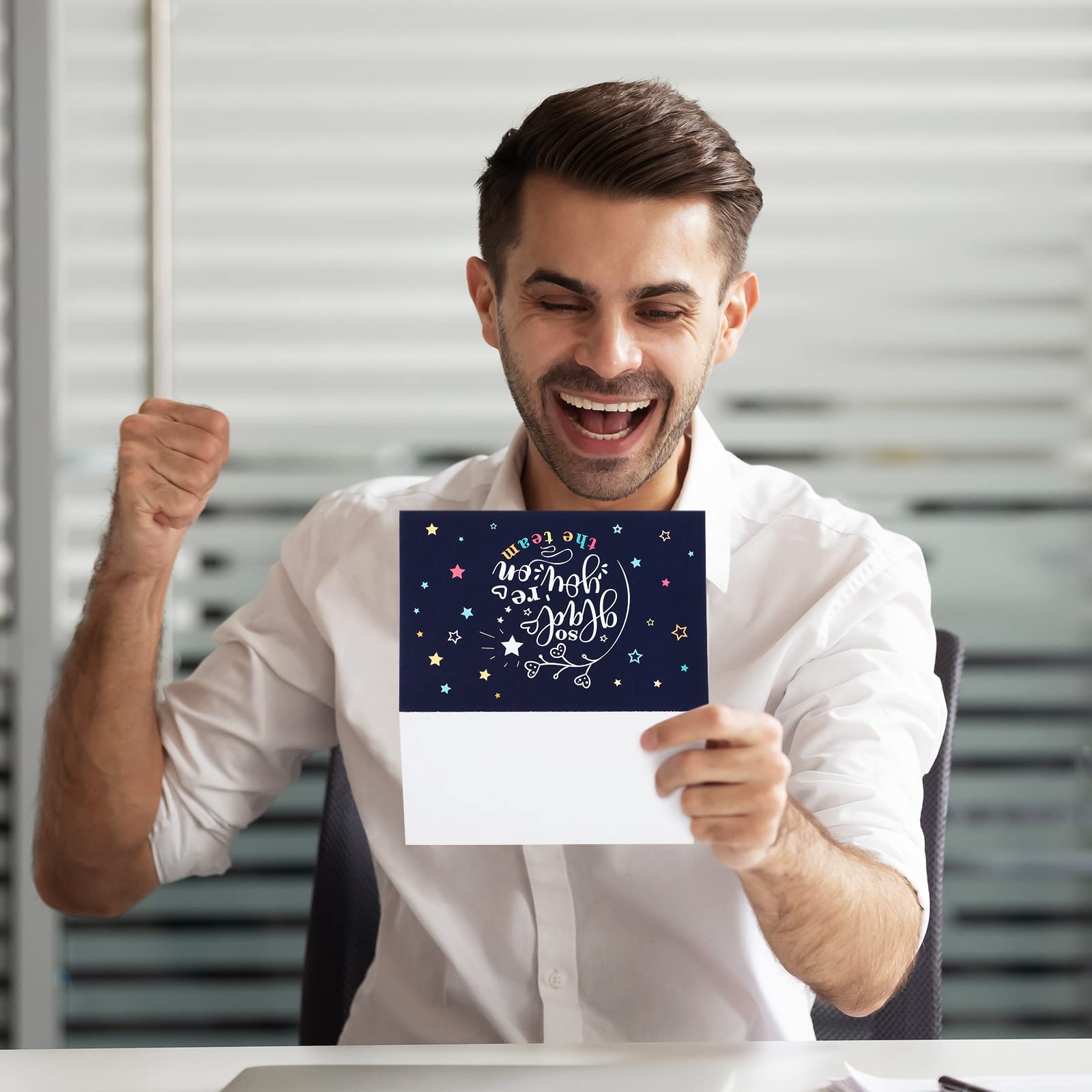 48 Pack Employee Appreciation Cards with 48 Envelopes So Glad You're on The Team Work Anniversary Cards Welcome Cards Employee Funny Thank You Cards for Recognition Gifts, 7.8 x 6 Inch (Star