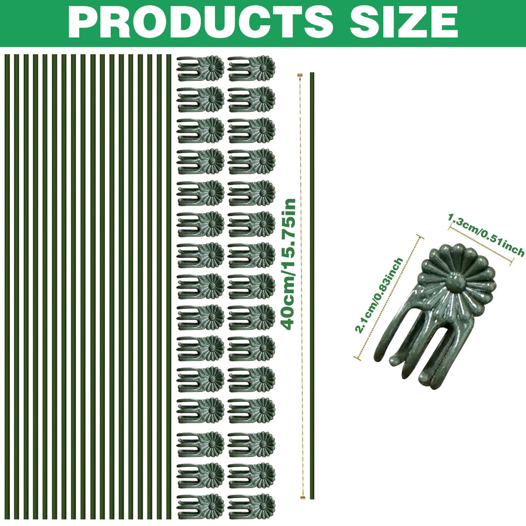 50Pcs Plant Stake Clip Set Green, Plant Sticks Supplies Support Tall, Useful Support Clips, Fine Workmanship Allow Bending Suitable for Various Pots Indoors and Outdoors