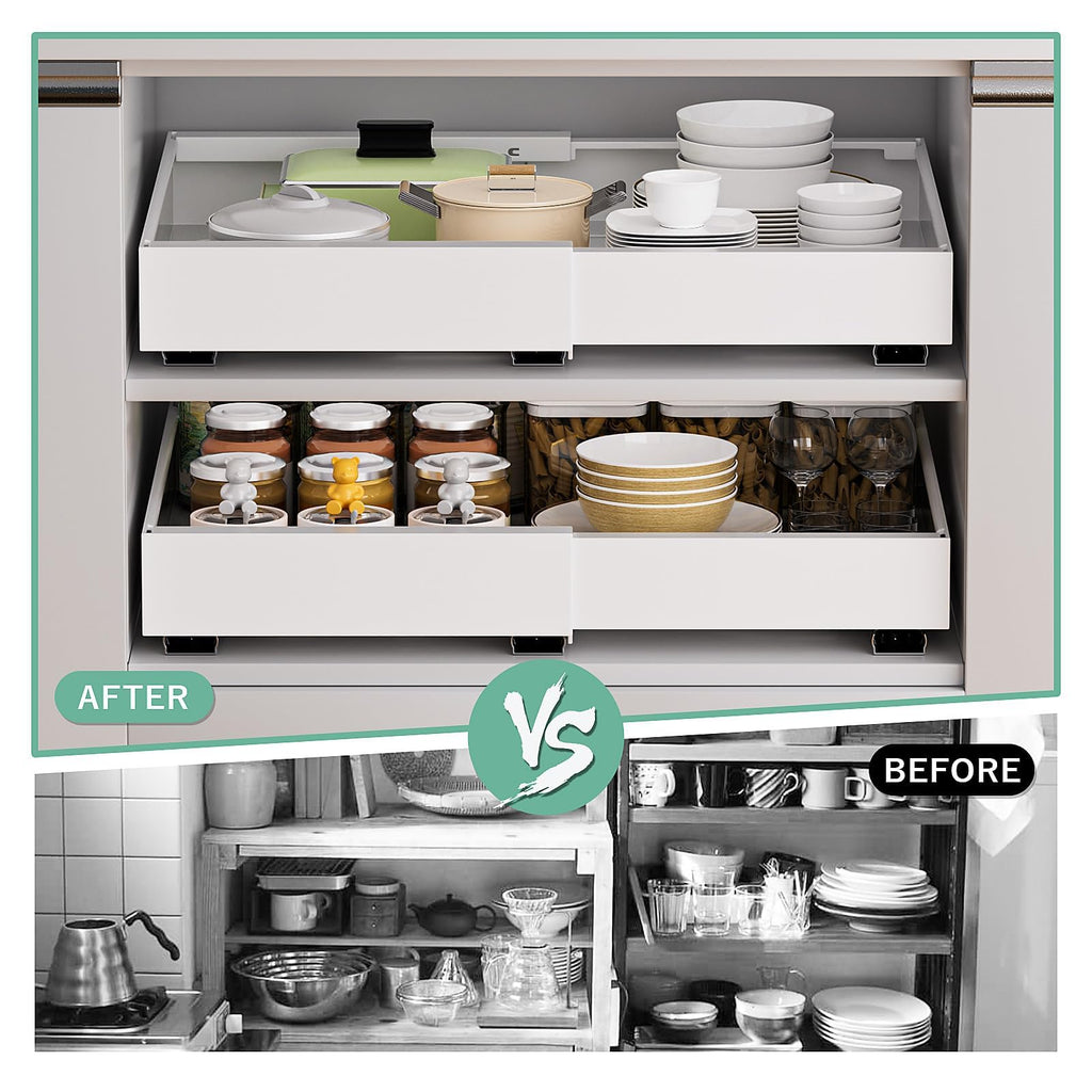 Expandable Pull Out Cabinet Organizer, 12.6"-20.5" Pull Out Drawers for Kitchen Cabinets, Slide Out Drawers for Kitchen Cabinets, Slide Out Drawers Organizer, Fixed with Adhesive Nano (White, 1pc)