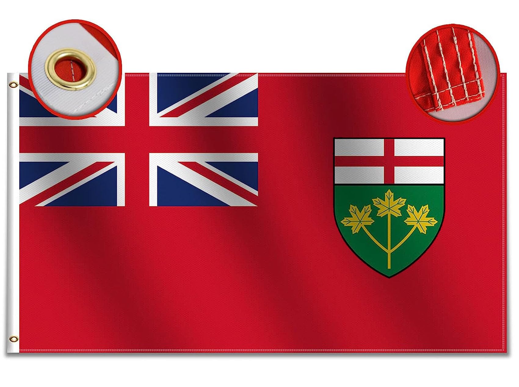 Rhungift Ontario Flag 3x5 Ft- Quadruple Stitched Fly End 100D Heavy Polyester Canadian Province Flag 36x60inch Outdoor/Indoor Canada On Banner Flags