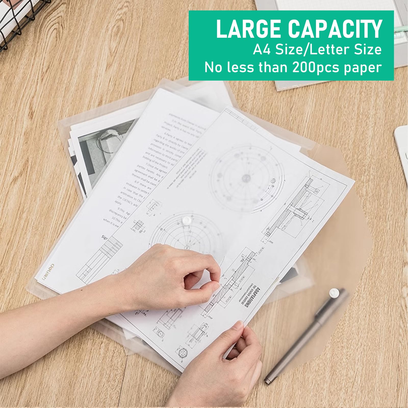 100 Pcs Clear Plastic File Folder,A4 Size Envelope Folder Poly Document with Snap Button Closure,Waterproof File Folders for School Home Office,11.5"x9.5"