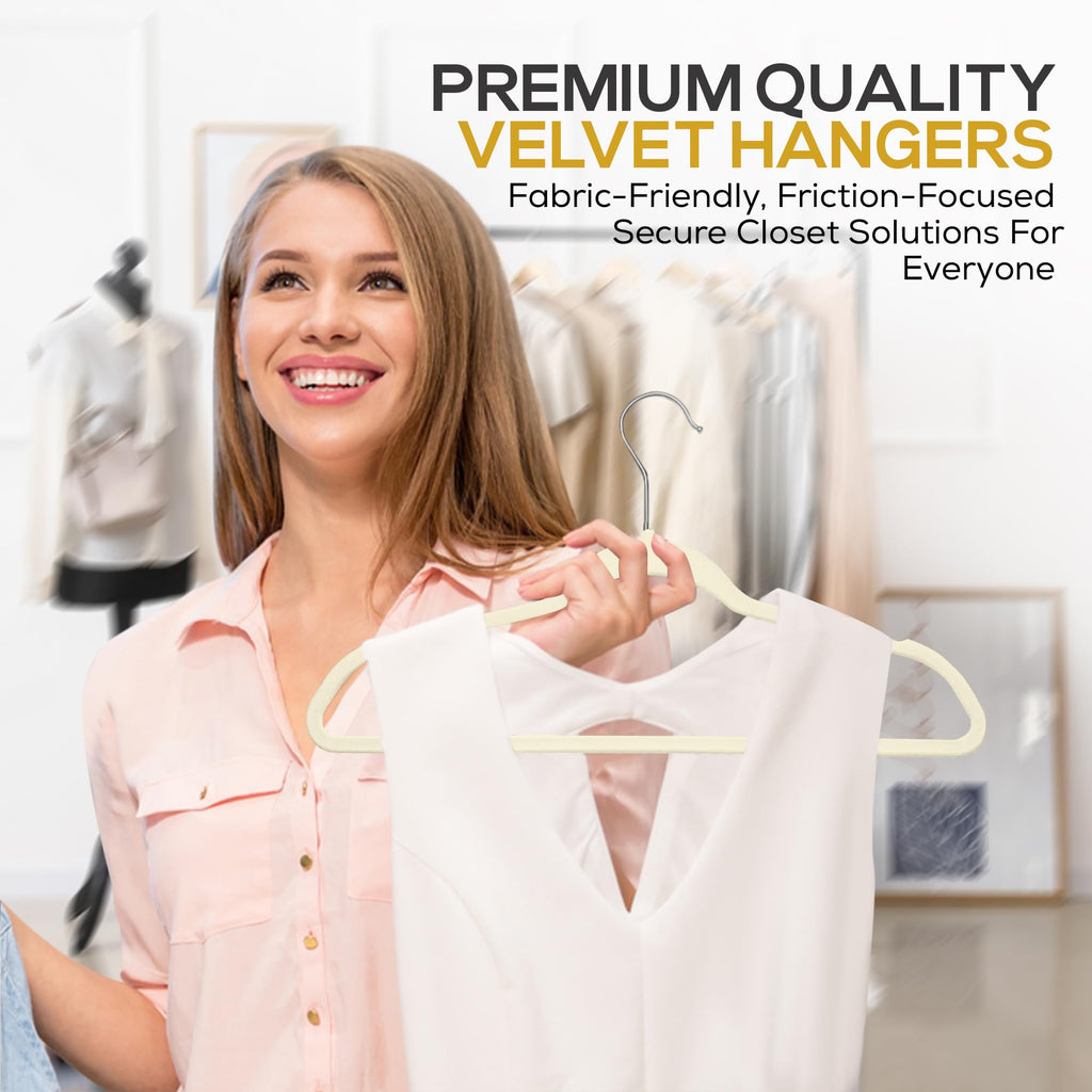 Techzoo Premium Ivory Velvet Hangers 50 Pack - Space Saving Felt Hanger, Non Slip Clothes Hangers for Closet, Heavy Duty Coat Hanger with 360° Rotatable Hook, Hold Up to 10 lbs