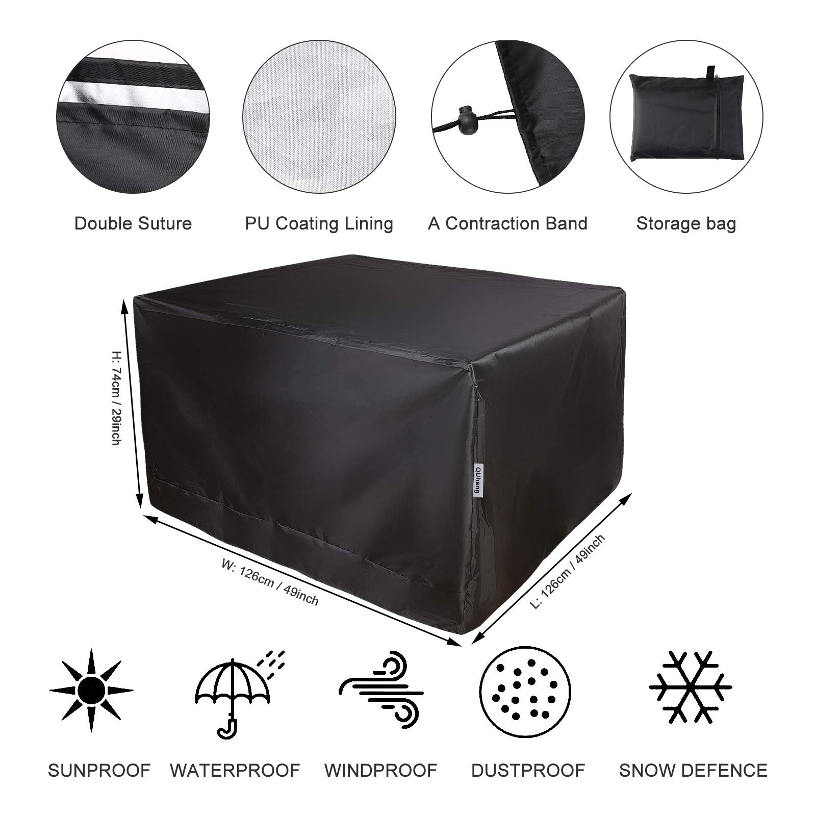 Patio Furniture Cover, Waterproof Outdoor Garden Table Cover Heavy Duty 210D Anti-UV Furniture Set Protective Cover Patio Table and Chair Cover (49" L x 49" W x 29" H)