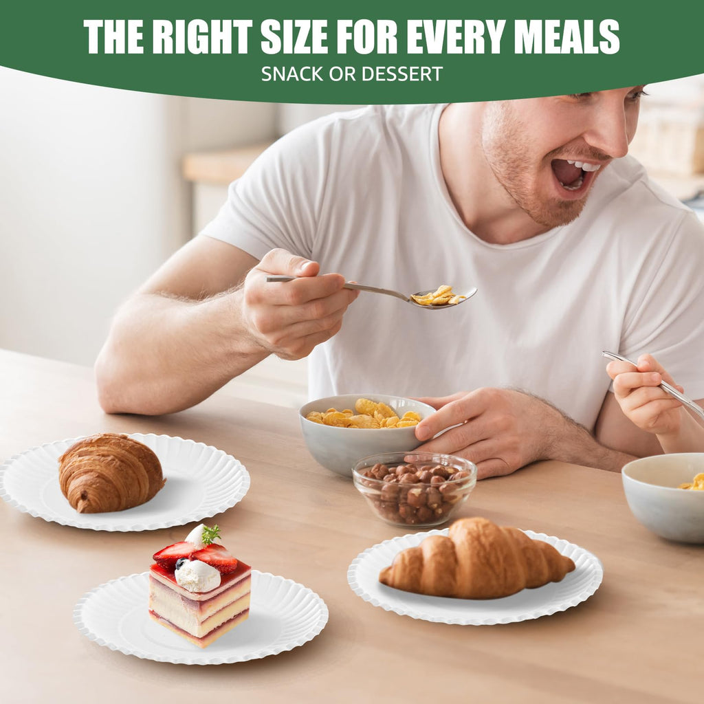 Compostable Plates 6 inch, 600 Pack Paper Plates Bulk, Small Paper Plates Eco Friendly Disposable Plates, White Paper Plates for Dessert, Cake, and Snack
