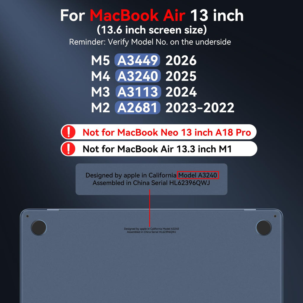 BlueSwan for MacBook Air 13 inch Case, M5 M4 M3 M2 2026-2022 A3449 A3240 A3113 A2681, 100% Match Official Color, Anti Scratch, Easy to Snap on, Air 13.6'' Hard Protective Laptop Cover, Midnight Blue