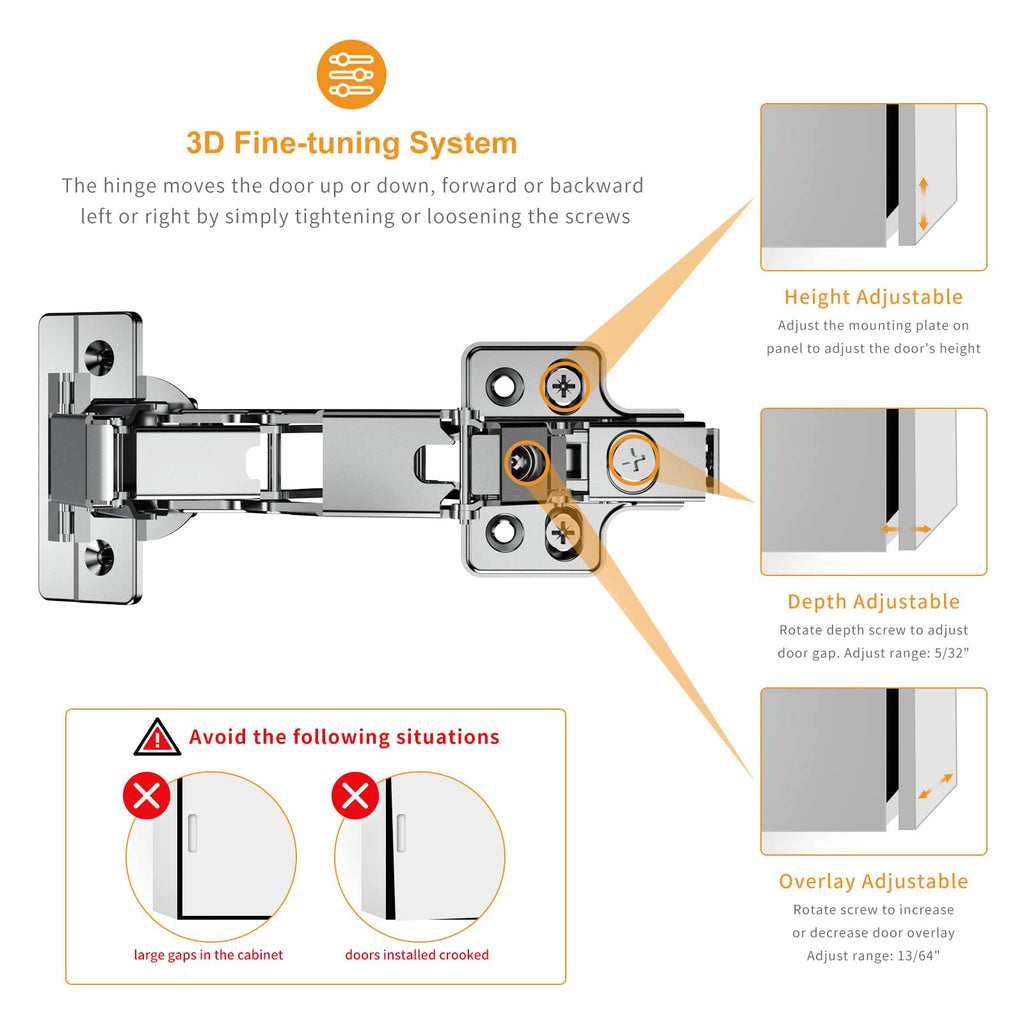 2 Pack Full Overlay 165 Degree Soft Close Cabinet Hinges, Lazy Susan, Heavy duty, Clip-on Plate, Chibery Multi Pivot Concealed Hardware for Corner Kitchen Frameless Cabinet, Cupboard Folded, Closets