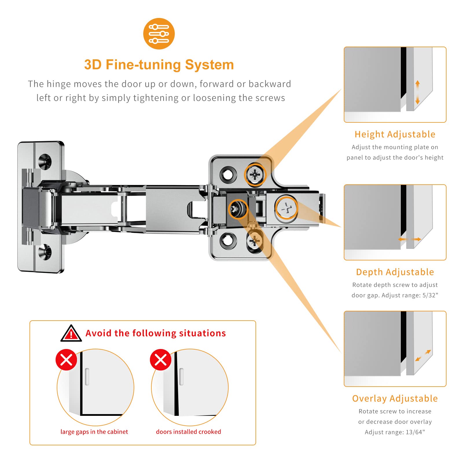 2 Pack Full Overlay 165 Degree Soft Close Cabinet Hinges, Lazy Susan, Heavy duty, Clip-on Plate, Chibery Multi Pivot Concealed Hardware for Corner Kitchen Frameless Cabinet, Cupboard Folded, Closets