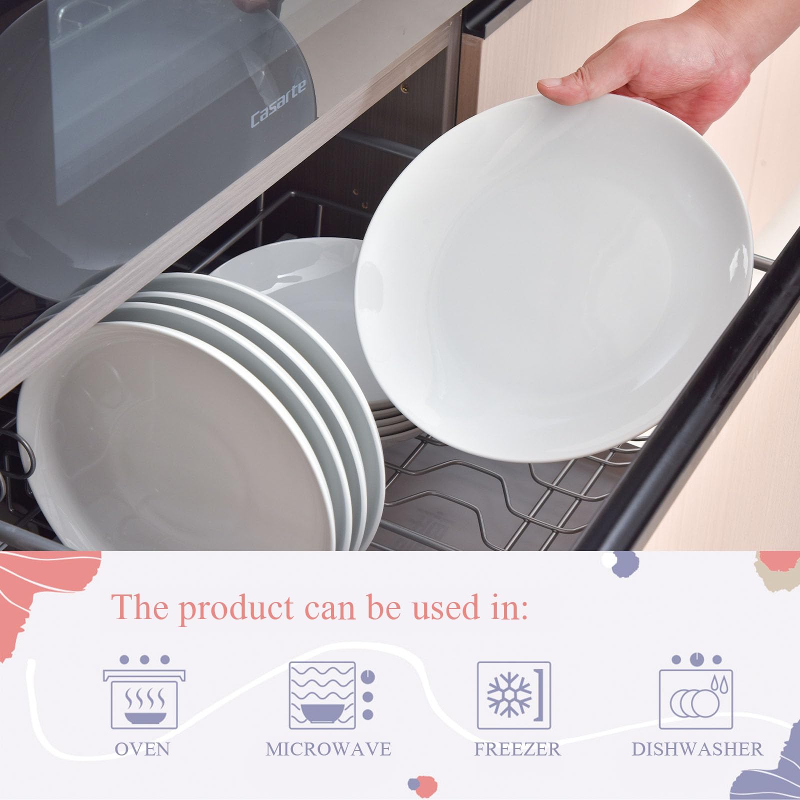 Miicol Ceramic Dinner Plates Set of 4, Large Salad Plate 10.5 inch / 27 cm, White Flat Dish, Porcelain Serving Dishes for Pasta, Steak, Dessert, Microwave and Dishwasher Safe, Scratch Resistant
