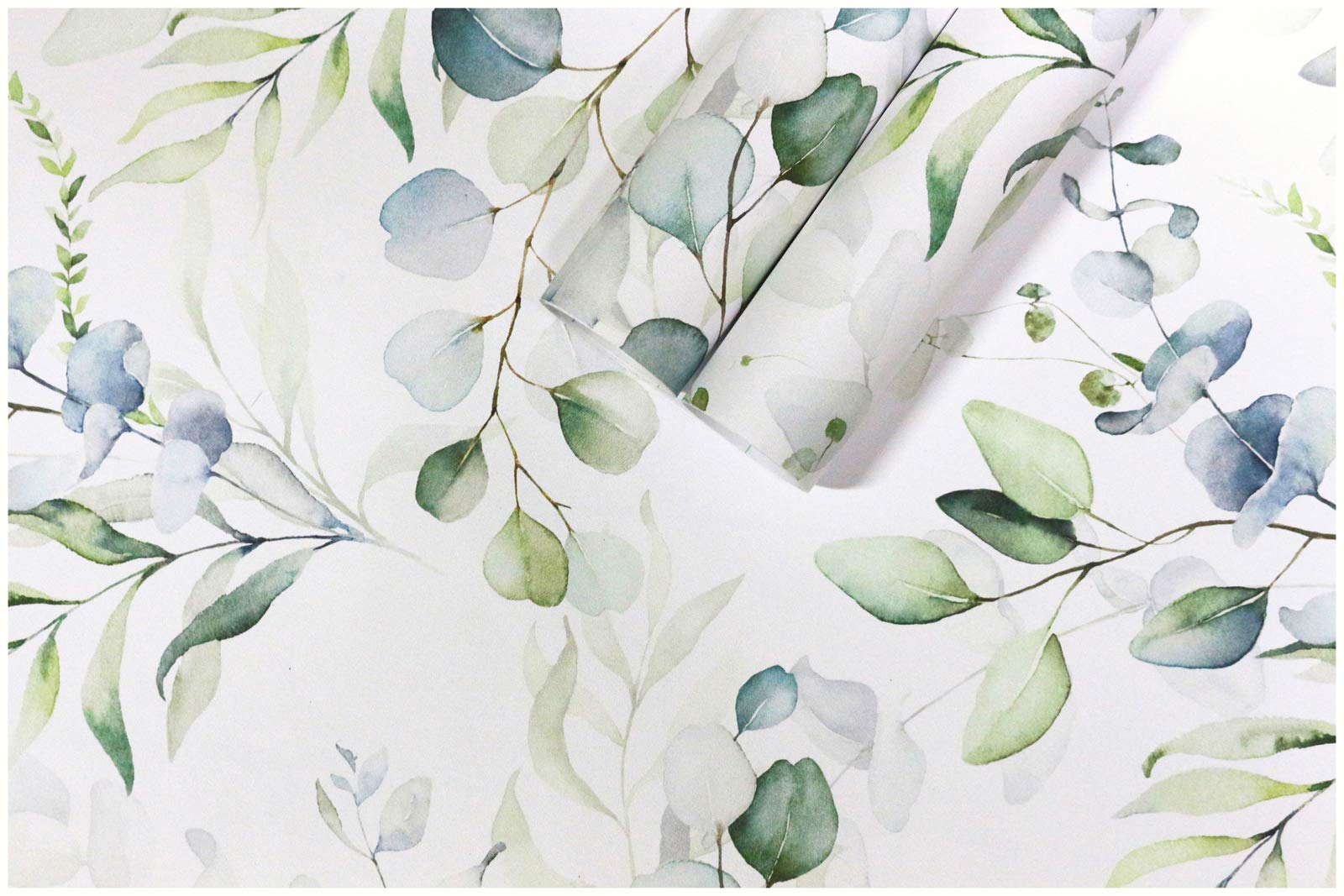 HaokHome Peel and Stick Wallpaper Green/White Eucalyptus Leaf Wall Mural Home Nursery Decor 44.5cm x 3m