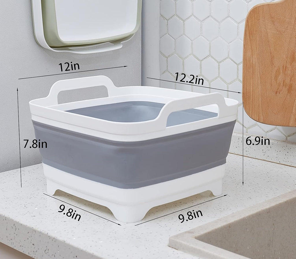 Collapsible Dish Pans 2 Pack Portable Washing Basin Dish Pan with Handle Foldable Strainer Wash and Drain Dish Tub Drainer Over Sink Foldable Dishpan for RV Trailers Camping Dish Washing Tub